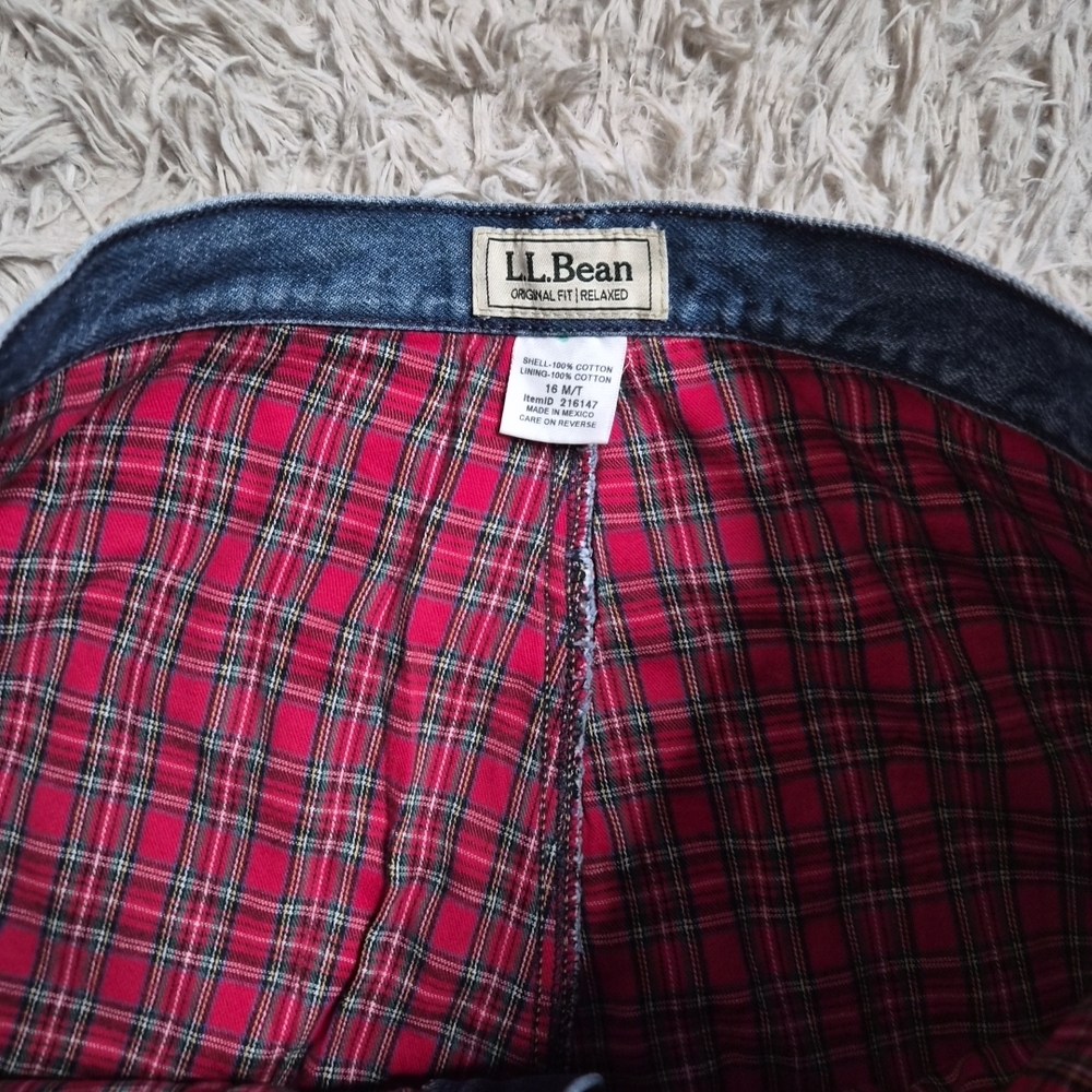 Vintage LL Bean Jeans Red Plaid Flannel Lined Blue Denim Original Fit Relaxed ✨️ - Picture 6 of 15